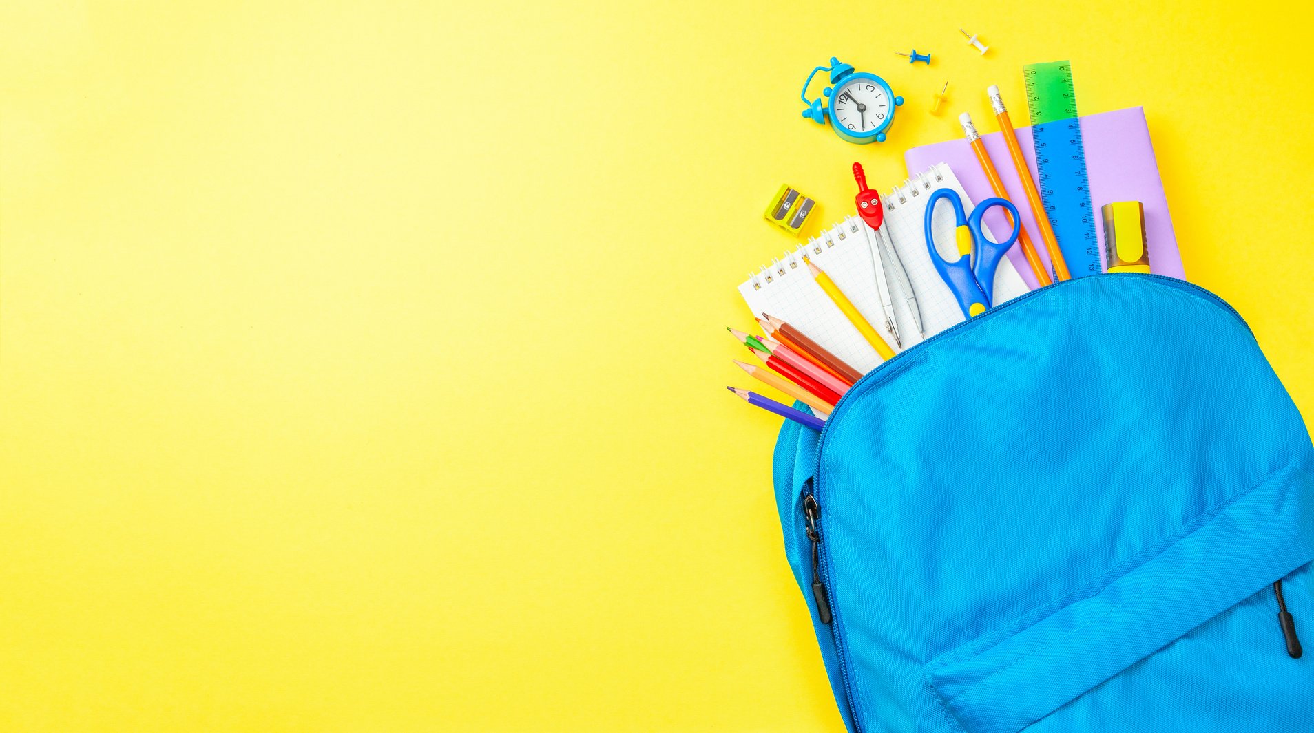 Back to school. School bag with supplies for school